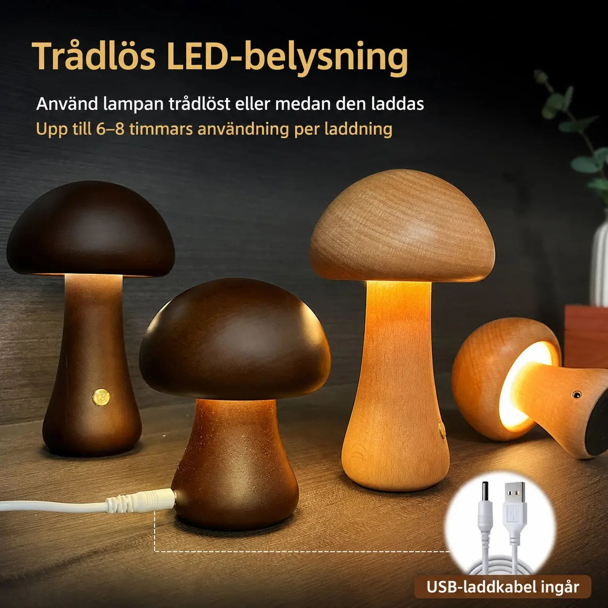 Träsvampslampa LED – Touchstyrd Nattlampa i Nordisk Design Hemviro