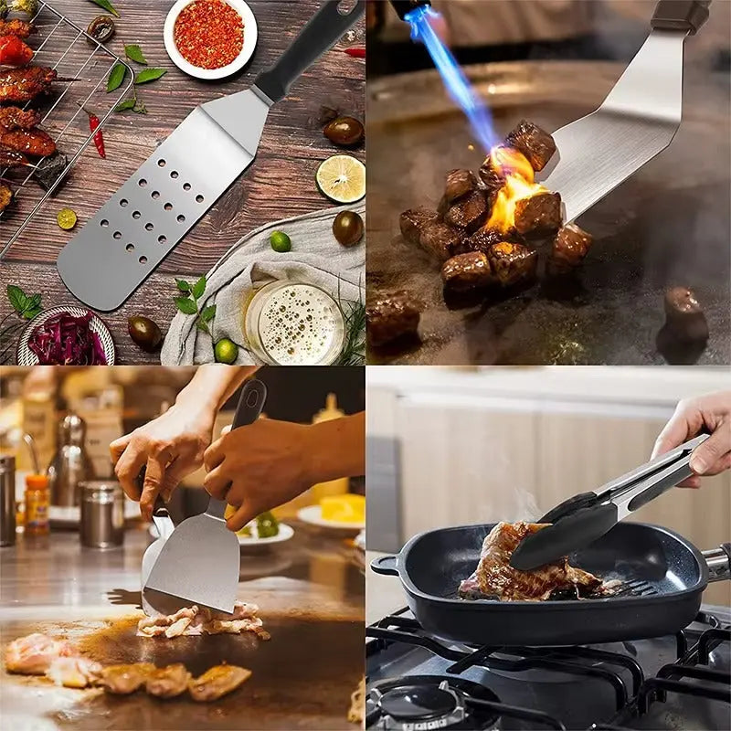 10-delars Grill set i Rostfritt Stål – Professionella BBQ-verktyg med Såsflaskor Hemviro